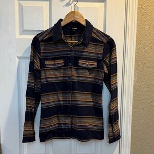 Patagonia Kids Striped Button Down Shirt - Navy and Brown